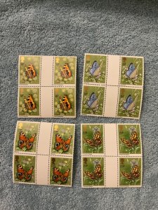 GB Butterflies set of 4, Gutter Blocks, Scott# 933-6, 1981, MNH