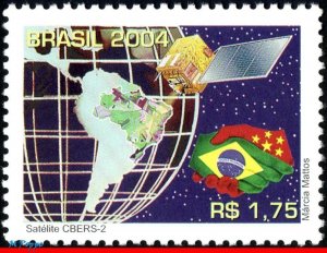 2933 BRAZIL 2004 CBERS-2 SATELLITE, SPACE EXPLORATION, MAPS, USA, MI# 3382, MNH