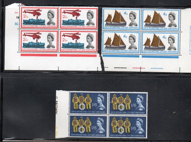 Great Britain Sc 395-7 1963 Lifeboat Conference blocks of 4 mint NH