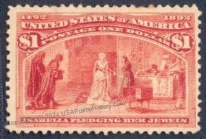 USA Sc#241 $1 Columbian Unused Mint Hinged Thinnes 113022