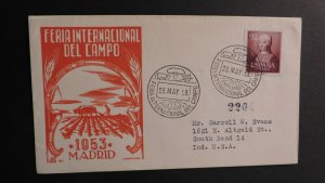 1953 Spain Cover Feria Internacional Del Campo Madrid to South Bend Indiana USA