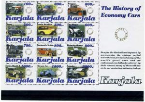 Karjala 1997 History of Cars Sheet (12) values + Label Perforated Mint (NH)