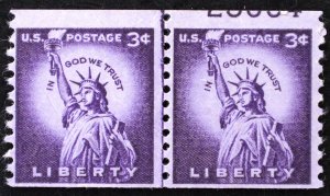 U.S. Mint Stamp Scott #1057 3c Statue of Liberty Plate # Line Pair. NH.