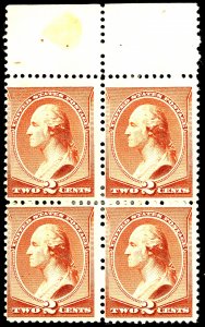 U.S. #210 MINT BLOCK OF 4 OG HR