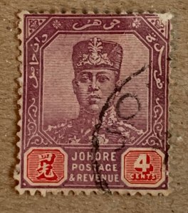 Malaya Johore 1918 4c Sultan, used. Scott 89, CV $0.70. SG 91