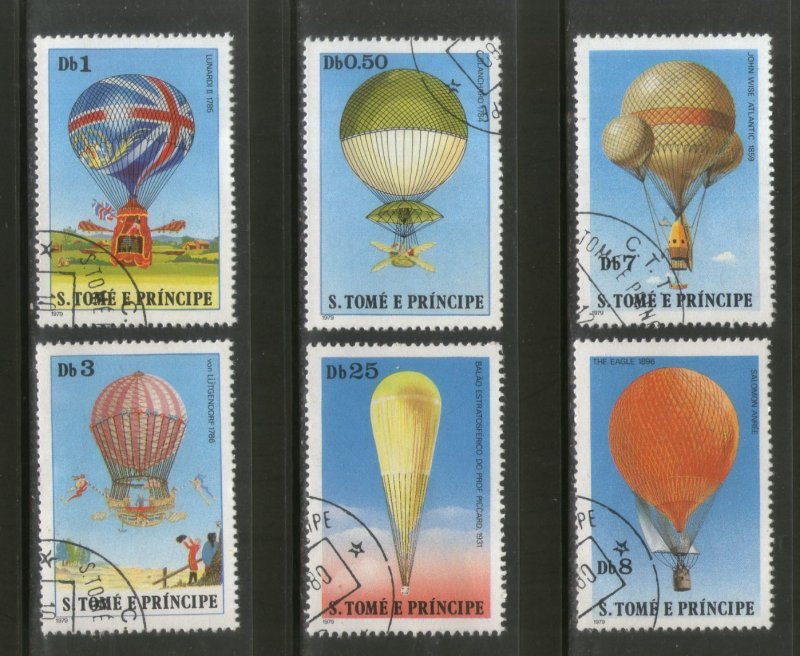 St. Thomas & Prince Is. 1979 Hot Air Balloons Aviation Sc 555-60 Cancelled 1938a