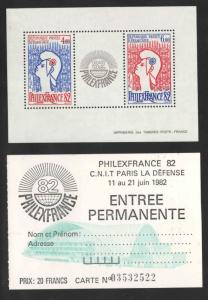 FRANCE Scott 1821 PhilexFrance 82 souvenir sheet with show ticket