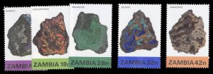 Zambia #263-267 Cat$13.30, 1982 Minerals, complete set, never hinged