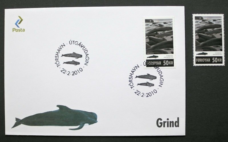 Faroe Island Denmark 2010 Scott 524 Pilot Whale MNH stamp + FDC 