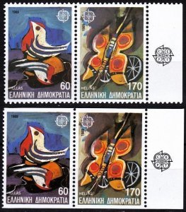 GREECE 1989 EUROPA: Children Games. Bird, Butterfly Drawings. BOTH Pairs, MNH