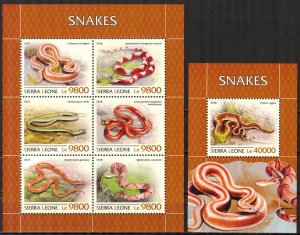 Sierra Leone 2018 Reptiles Snakes sheet + S/S MNH