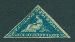 Sg 4a Cape De Bon Hope 1853. 4d Bleu. Très Fine D'Occasion, Complet Marges Chat 