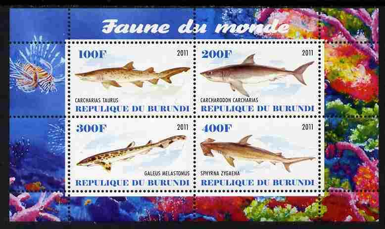 Burundi 2011 Fauna of the World - Sharks #2 perf sheetlet...