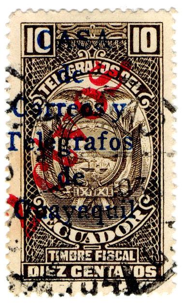 (I.B) Ecuador Telegraphs : Guayaquil 10c (multiple overprints)