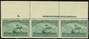 232, Mint F/VF NH 3¢ Imprint Strip of 3 SCV $262.50+ - Stuart Katz