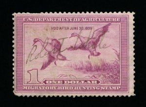 VERY AFFORDABLE GENUINE SCOTT #RW5 FINE USED 1938 FEDERAL DUCK STAMP #13177