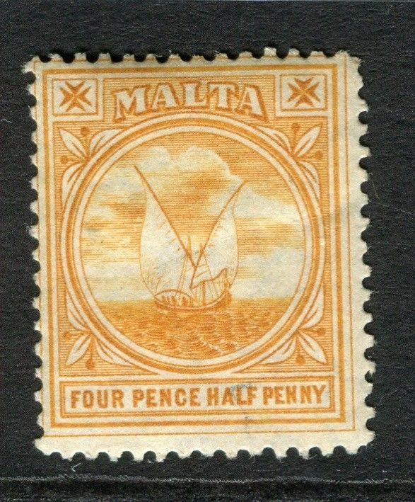 MALTA; 1904 early Ed VII issue fine Mint hinged 4.5d. value, shade