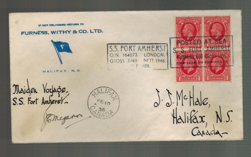 1937 England Ss Fort Amherst Maiden Voyage Ship Cover To Canada W Clippings Hipstamp