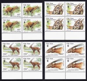 Vietnam WWF Sao La 4v Blocks of 4 with Bottom margins SG#2325-2328 MI#3063-3066