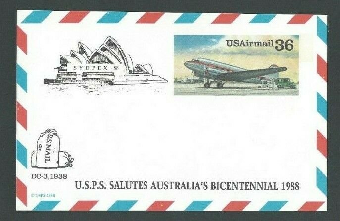 UXC24vz Mint W/Official P O Cachet For Australias Bicentennial 