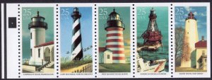 Scott #2474a Historic American Lighthouses Booklet Pane of 5 Stamps - MNH P#4