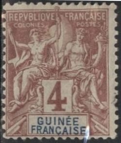French Guinea 3 (mhr) 4c navigation & commerce, clar on lav paper (1892)
