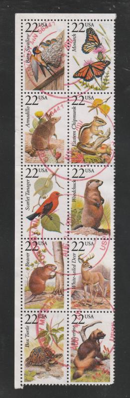 SC# 2286-87 - (22c) - North American Wildlife,  folded vertical strip of 10