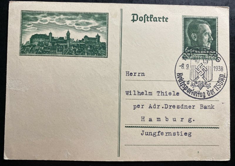 1938 Nuremberg Germany Postal Stationery Postcard Cover To Hamburg Party Rally