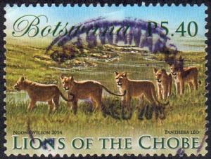 Botswana 954 - Used - 5.40p Lions of the Chobe (2014) (cv $1.45) (1)