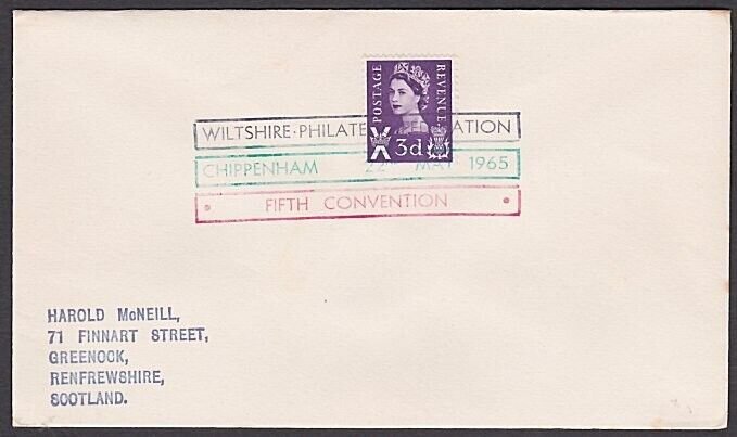 GB SWEDEN 1965 cover Wiltshire Stamp Ex - first 3 colour cancellation......A1448