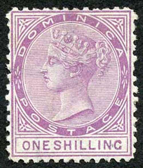 DOMINICA SG3 1874 1/- Dull Magenta Wmk Crown CC perf 12.5 un-used (no gum)