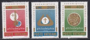 Vatican City  # 592-594, 41st Eucharistic Congress, NH, 1/2 Cat.