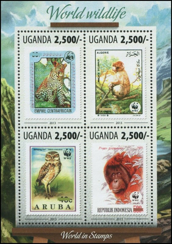 Uganda 2013 Sc 2076 Birds Owl Gorilla Cheetah Monkey CV $8.12