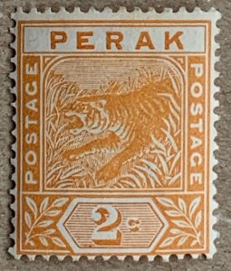 Perak 1895 2c orange Leaping Tiger, unused. Scott 44, CV $1.10. SG 63