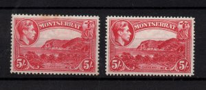 Montserrat KGVI 5/- rose carmine Perf 13 & 14 mint LHM SG110 + 110A WS36278