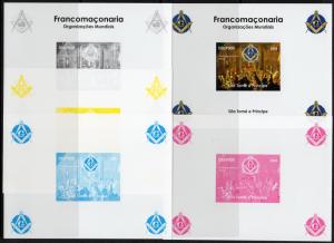 Sao Tome and Prince 2004 Freemasonry/W.A.Mozart S/S 4 Color Proofs +1 Original