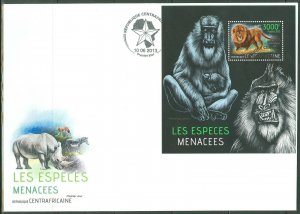CENTRAL AFRICA  2013 ENDANGERED SPECIES  MONKEY LION  SOUVENIR SHEET FDC
