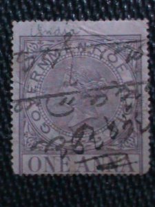 INDIA-1866 -157YEARS OLD-GOVERNMENT REVENUE- HAND CANCEL-VICTORIA- VF