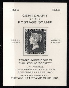 1940 US Cinderella Wichita Stamp Club Centenary of the Postage Stamp Unused NGAI
