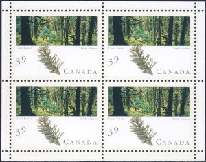 Canada 1990 Sc 1285a Coniferous Trees Coast Forest Envelope MS of 4 Stamp MNH