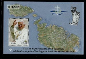 Malta Sc 1409 2011 Visit of Poep Benedict stamp sheet mint NH