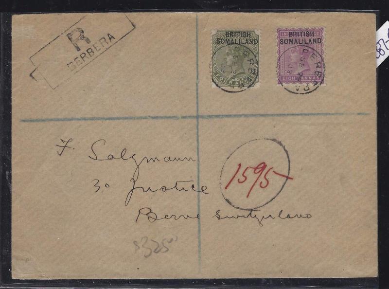 SOMALILAND COVER (P0312B) 1903  QV 4A+8A REG BERBERA TO SWITZERLAND