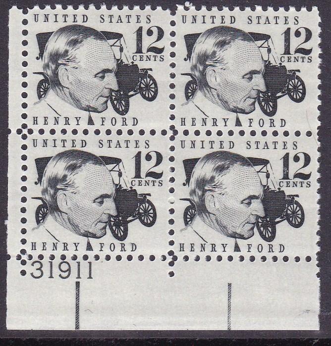 United States 1965 Prominant Americans 12c Henry Ford Plate Number Block VF/NH