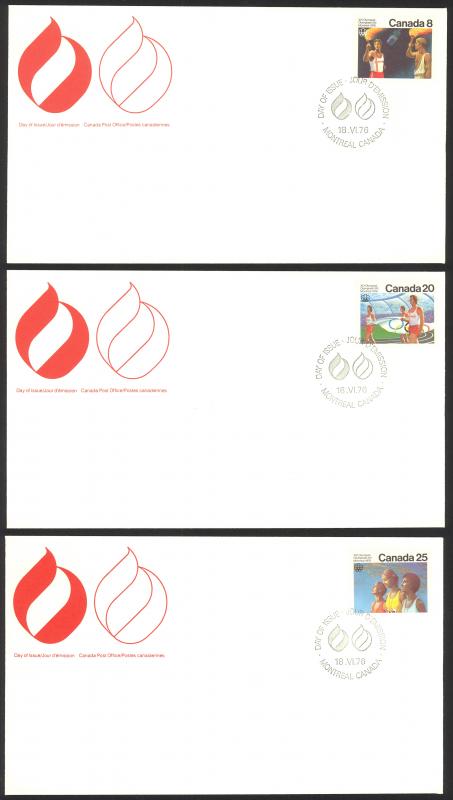 Canada Sc# 681-683 FDC Set/3 (inscription blocks) 1976 06.18 Olympics