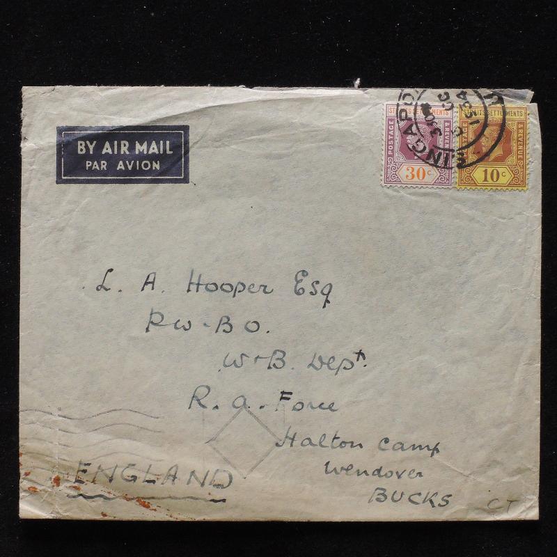 ZS-AB725 STRAITS SETTLEMENTS - Airmail, 1934 From Singapore To Bucks Cover