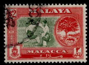 MALAYSIA - Malacca QEII SG59, $2 bronze-green & scarlet, FINE USED. Cat £17.