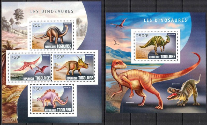 Togo 2014 Dinosaurs (2) sheet + S/S MNH