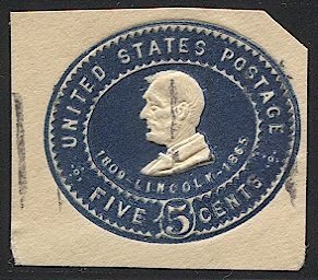 US 1903 Sc U394 5c Lincoln on Amber cut-square Used F, CV $11