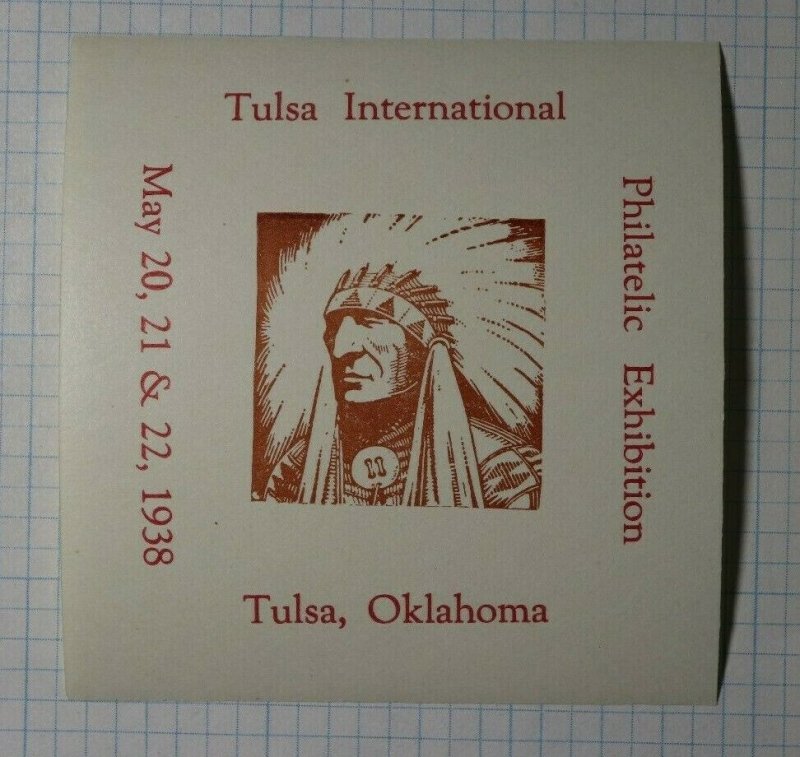 Tulsa International Exhibition Tulsa OK 1938 Philatelic Souvenir Ad Label