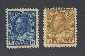 2x Canada WW1 Admiral MH Stamps;  #115 -8c F/VF #118 -10c F Guide Value = $65.00